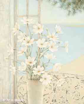 על עדן החלון 2רומנטי ים נוף אגרטל פרחים לבנים