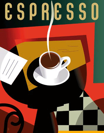 צבעוני קוביסטי קפה כוס ספל כרזה טקסט וינטג'