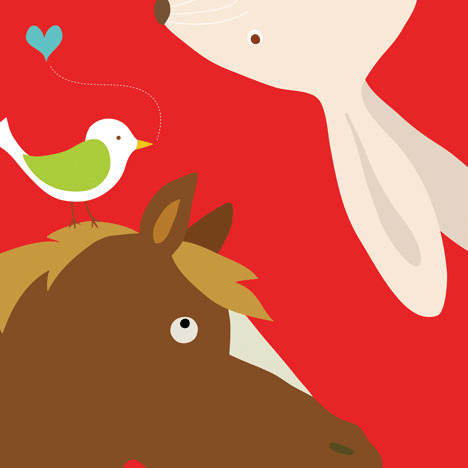 בחווה - ארנב וסוסלב ציפור אדום ארנב סוס ילדים