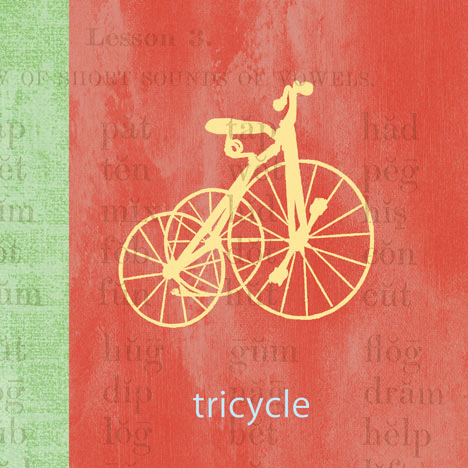 צעצועי וינטג' - תלת אופןאופניים אדום צהוב ירוק עתיק ישן ילדים