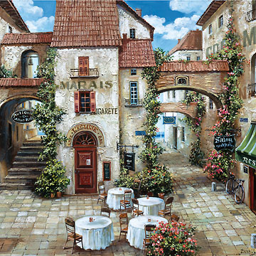 ככר עיר מרפסות פרחים אדניות בית קפה