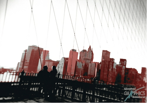 אהבה בגשר ברוקליןצילום שחור לבן אדום ניו יורק  עיבוד גראפי מנהטן