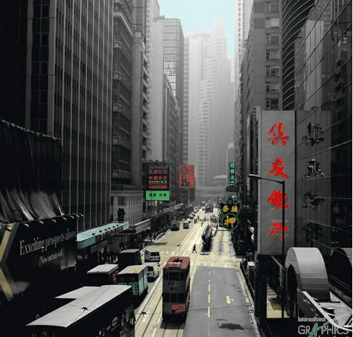 חשמלית בהונג קונגצילום שחור לבן אדום  עיבוד גראפי צילום אורבני עירוני