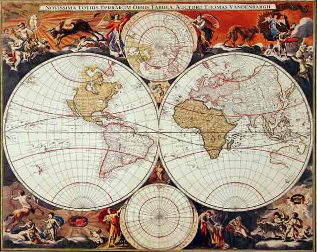 מפת עולם עתיקה - מוכנה לתליה על קנבס מתוחמפות ישנות עתיקות מפות ישנות  מפת עולם עתיקה