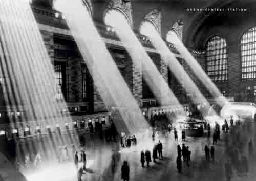 Grand Central Station וינטג' כרזה רחוב  ניו יורק שחור לבן אורות לילה  