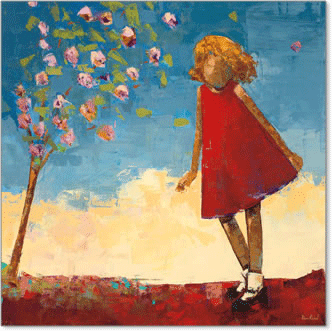 ילדה שמלה אדומה עץ אביב