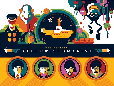 החיפושיות Yellow Sabmarine  The Beatles  - תמונה על קנבס,מוכנה לתליה.החיפושיות Yellow Sabmarine  The Beatles 